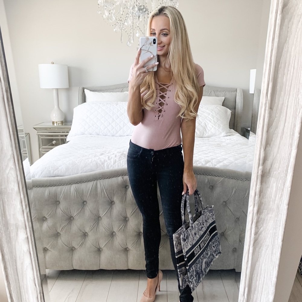 Dusty Mauve Lace Up Bodysuit - Picture 2 of 12